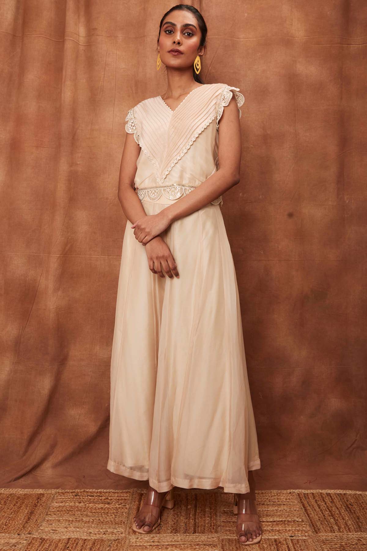 Buy Cream Fine Pintuck Top & Pants for Women Online